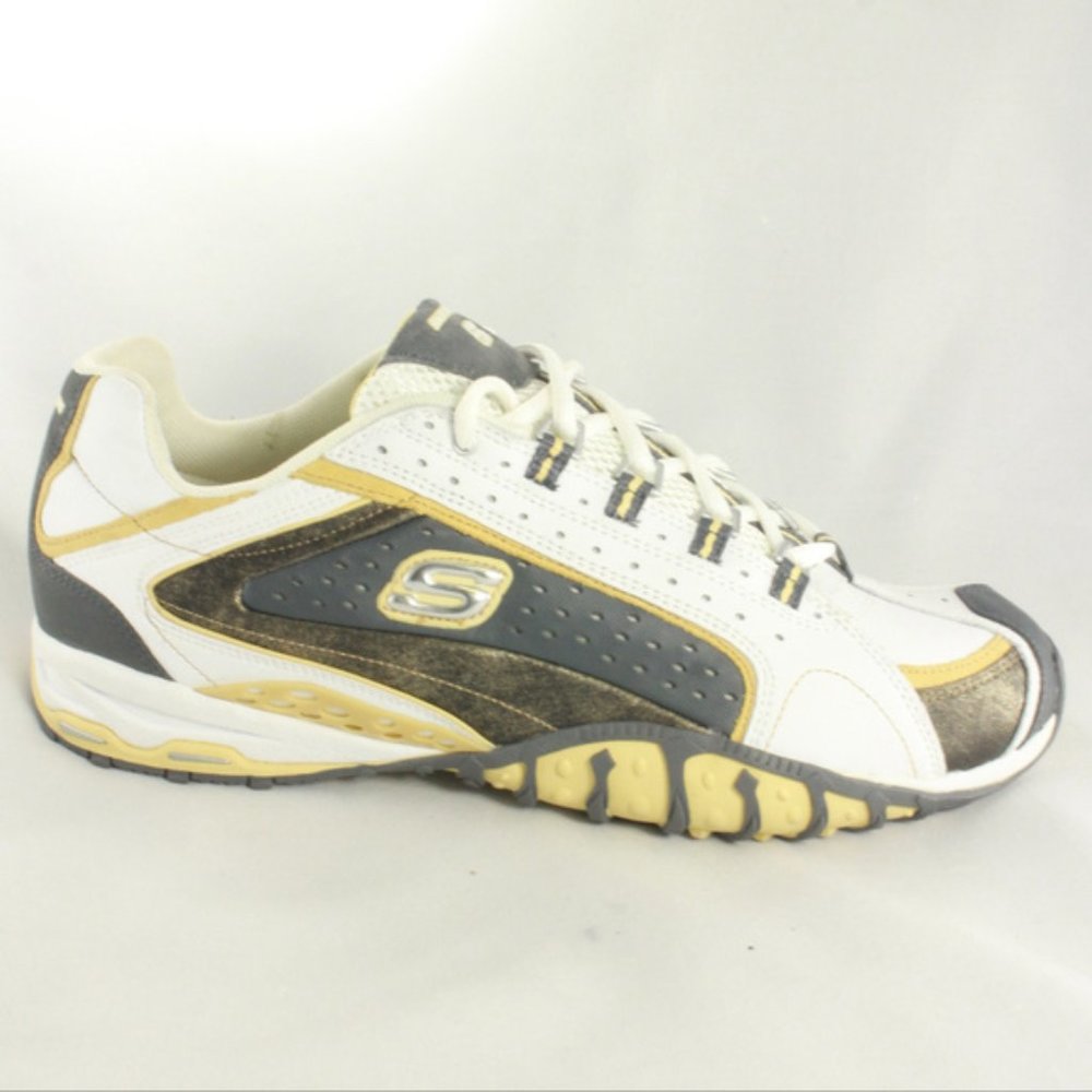 Skechers Damen White And Gold Sneakers